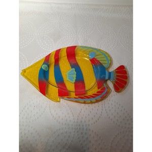 Vintage Signed Jan Mitchell Fused Art Glass Fish Plate/ Damaged